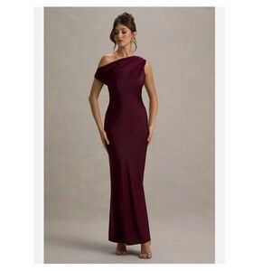 Club L London Burgundy Isolde Off-Shoulder Gown